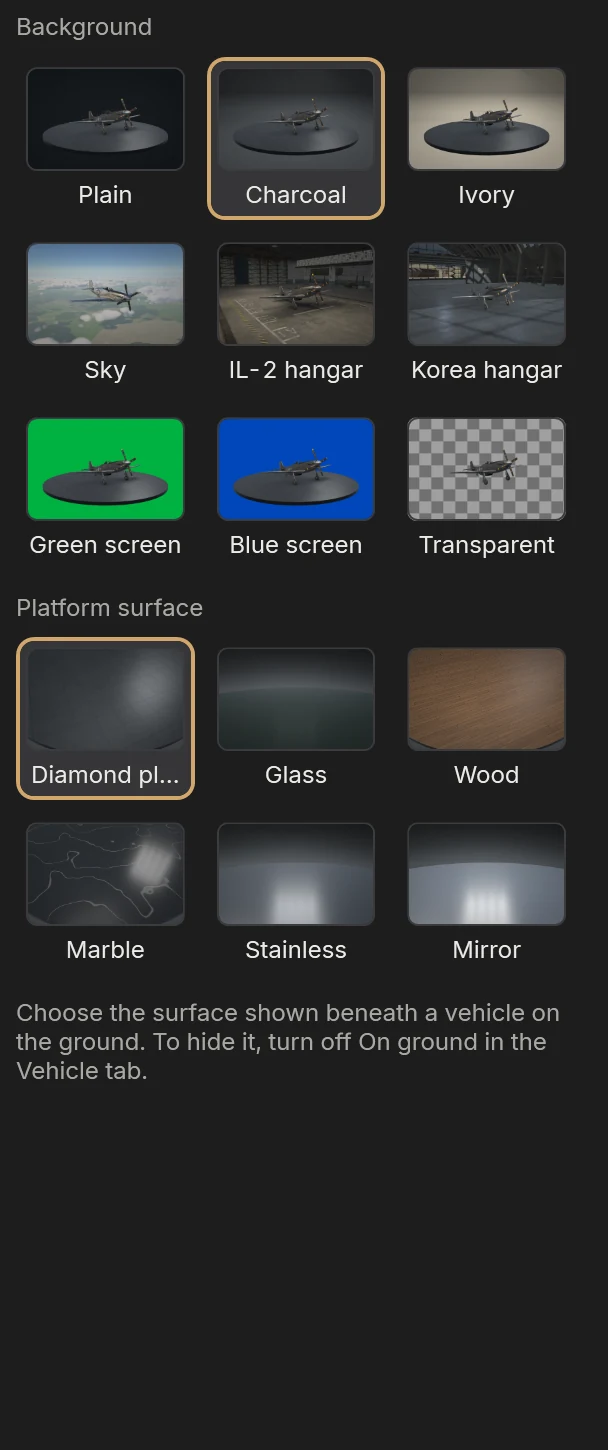 The Scene inspector's backgrounds and platform surfaces